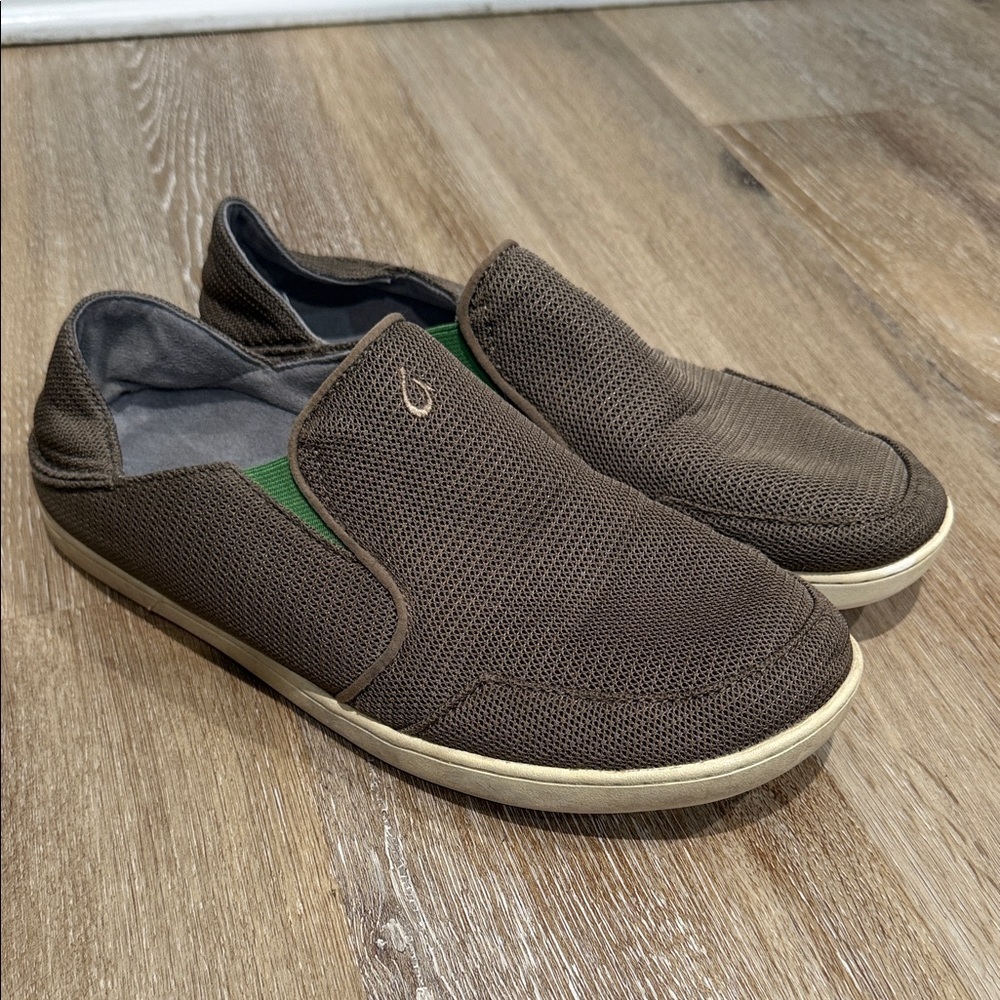 OluKai Mens Dark Brown Mesh Slip-On Loafers Size 9